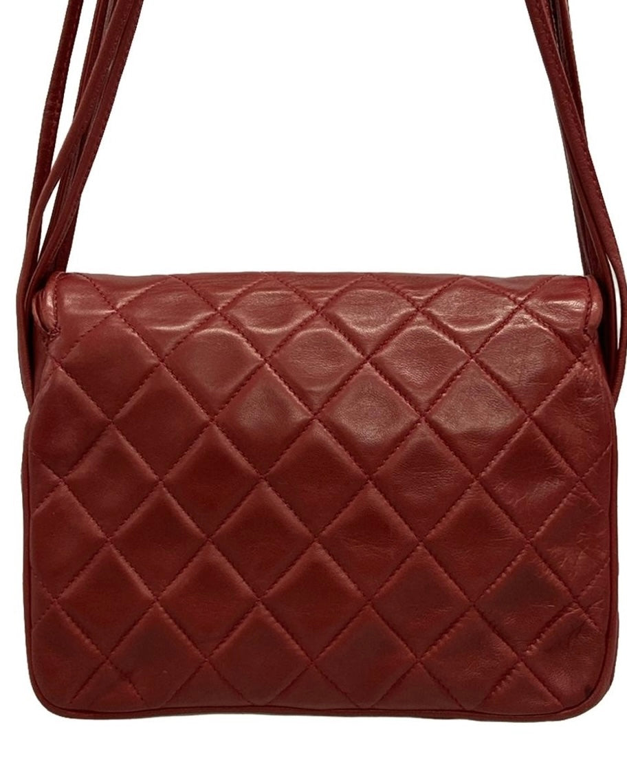 Chanel Vintage Matelasse Shoulder Bag Lambskin Leather Red