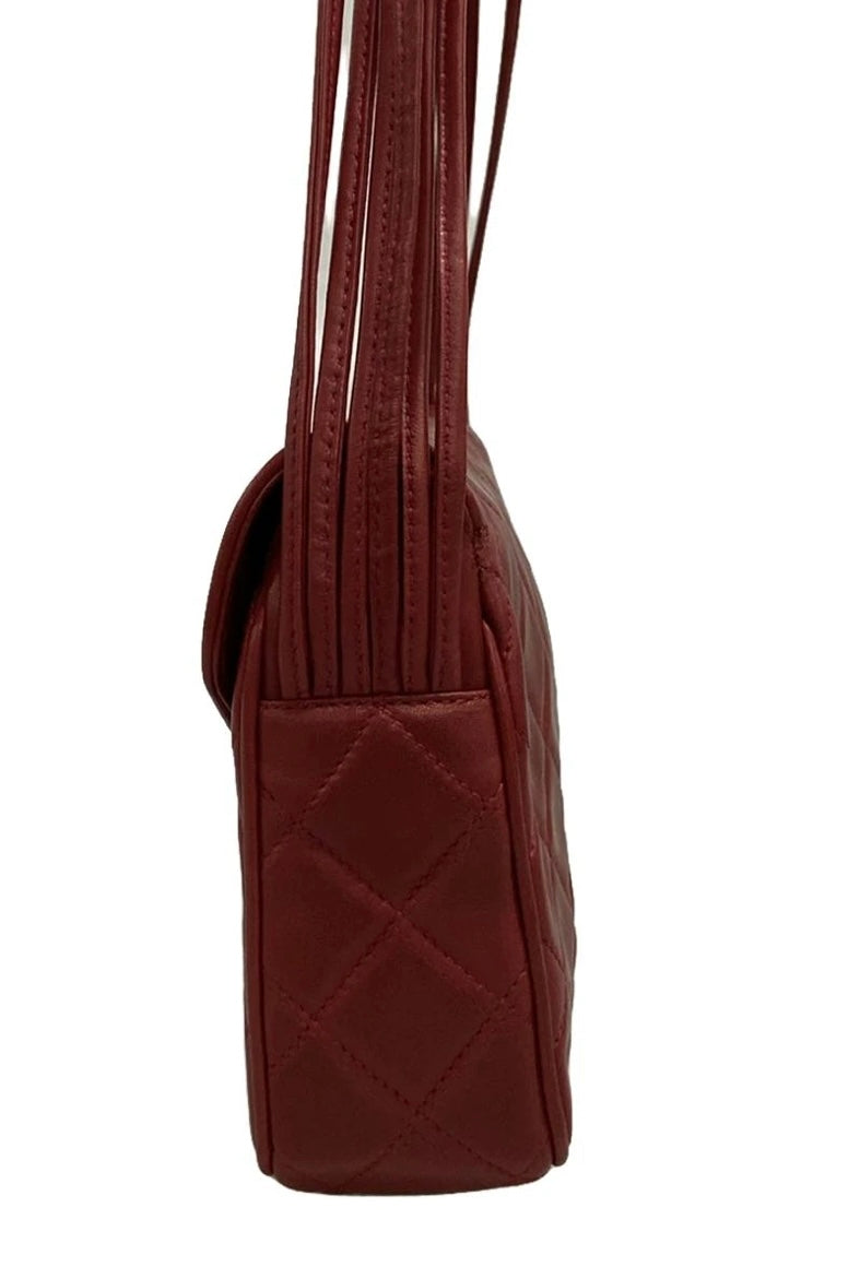 Chanel Vintage Matelasse Shoulder Bag Lambskin Leather Red