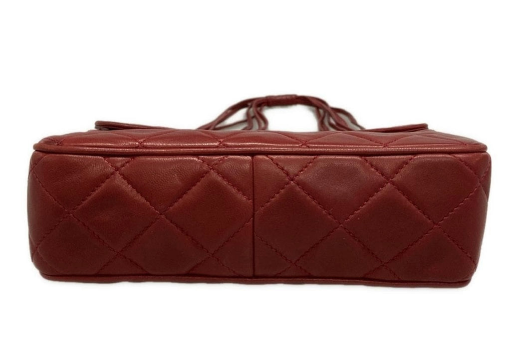 Chanel Vintage Matelasse Shoulder Bag Lambskin Leather Red