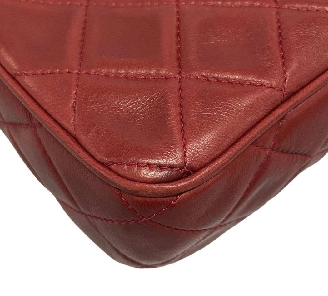 Chanel Vintage Matelasse Shoulder Bag Lambskin Leather Red