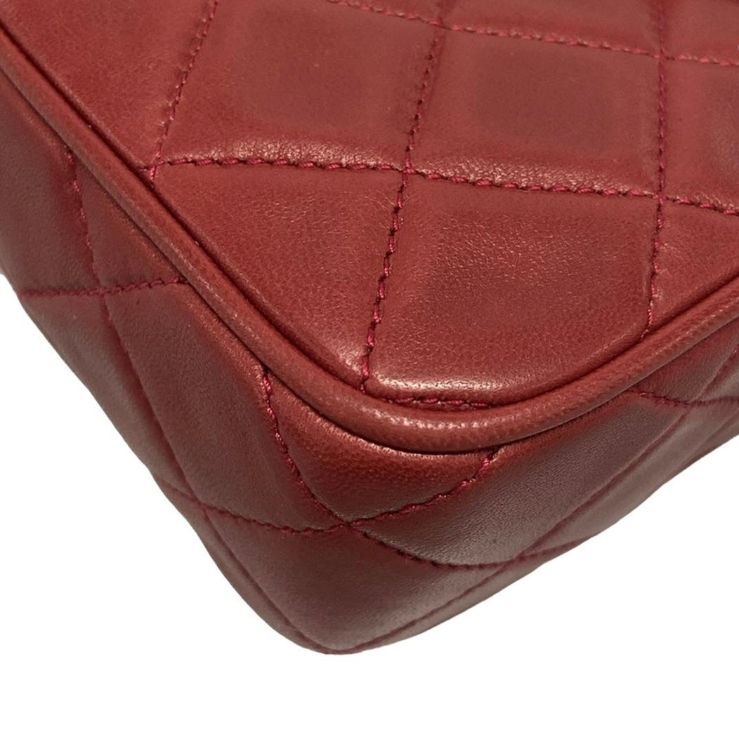 Chanel Vintage Matelasse Shoulder Bag Lambskin Leather Red