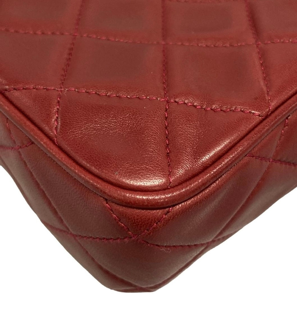 Chanel Vintage Matelasse Shoulder Bag Lambskin Leather Red