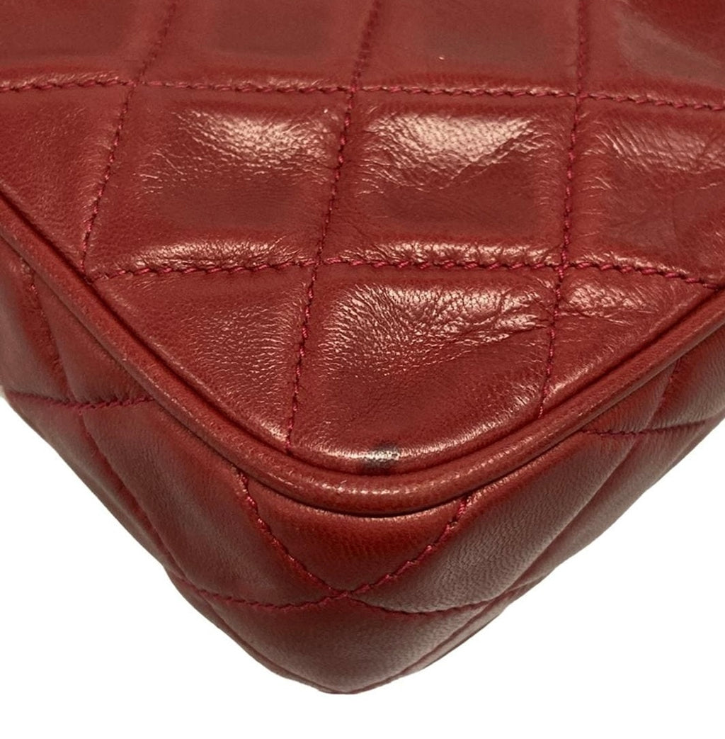 Chanel Vintage Matelasse Shoulder Bag Lambskin Leather Red