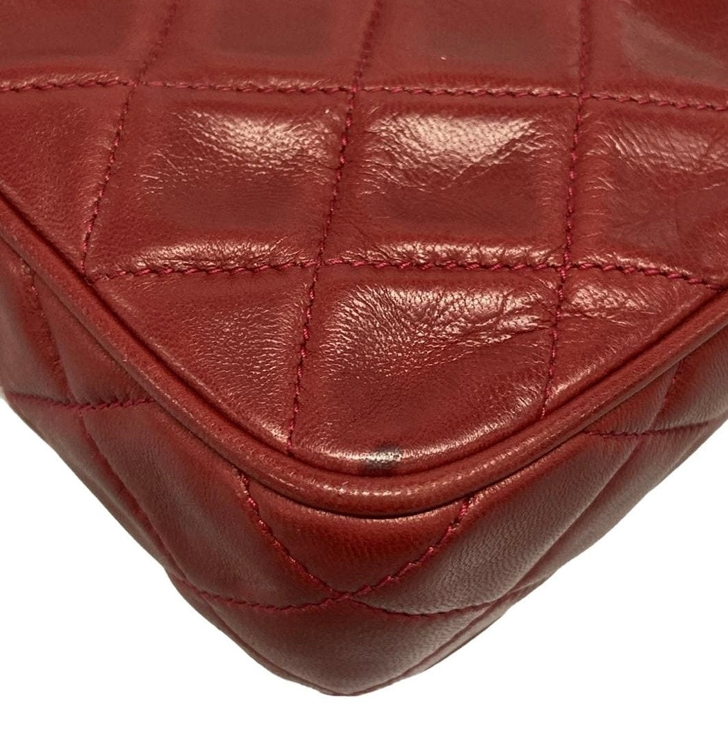 Chanel Vintage Matelasse Shoulder Bag Lambskin Leather Red