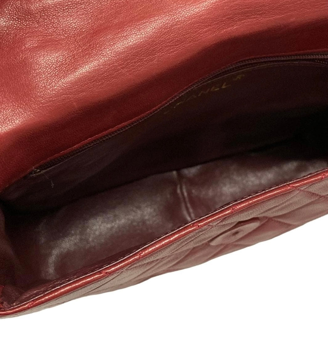 Chanel Vintage Matelasse Shoulder Bag Lambskin Leather Red