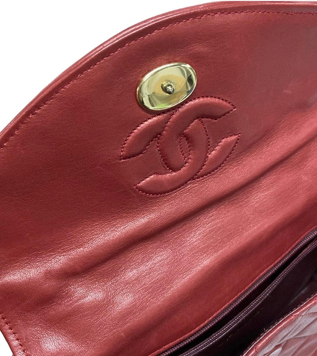 Chanel Vintage Matelasse Shoulder Bag Lambskin Leather Red