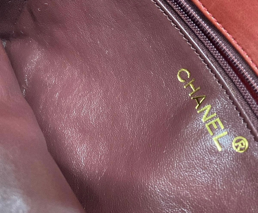 Chanel Vintage Matelasse Shoulder Bag Lambskin Leather Red