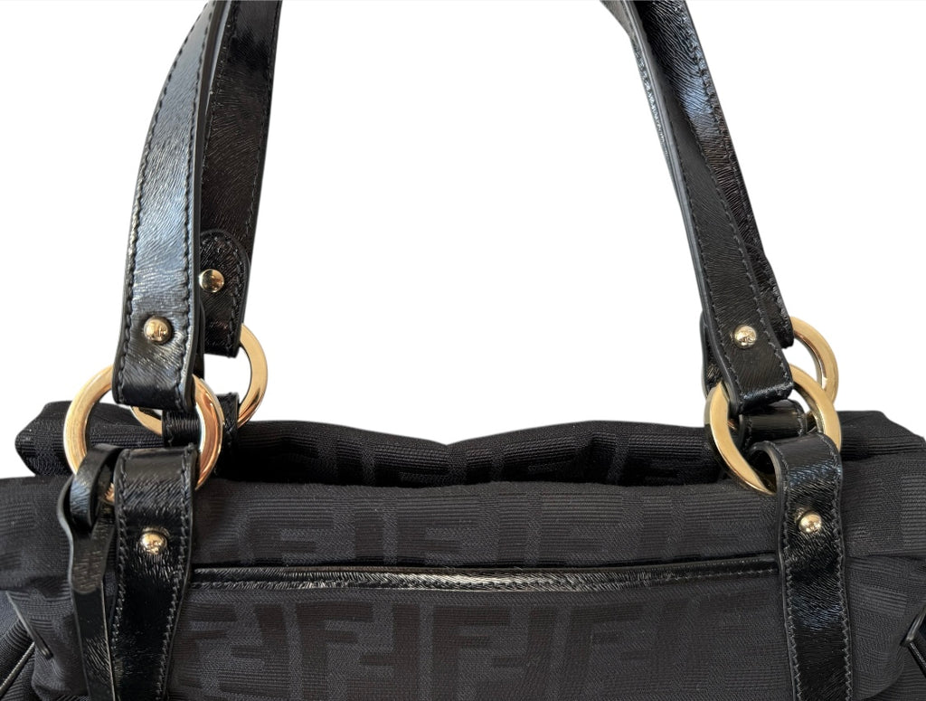 Fendi Zucca Shoulder Bag Black Jacquard Leather