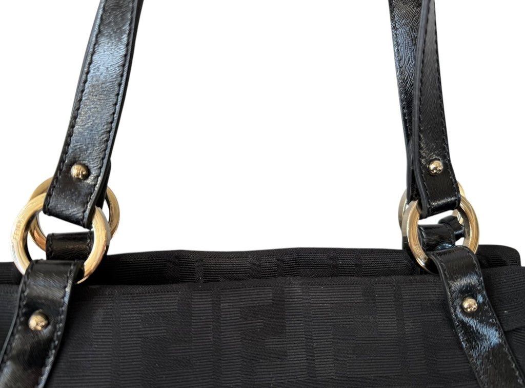 Fendi Zucca Shoulder Bag Black Jacquard Leather