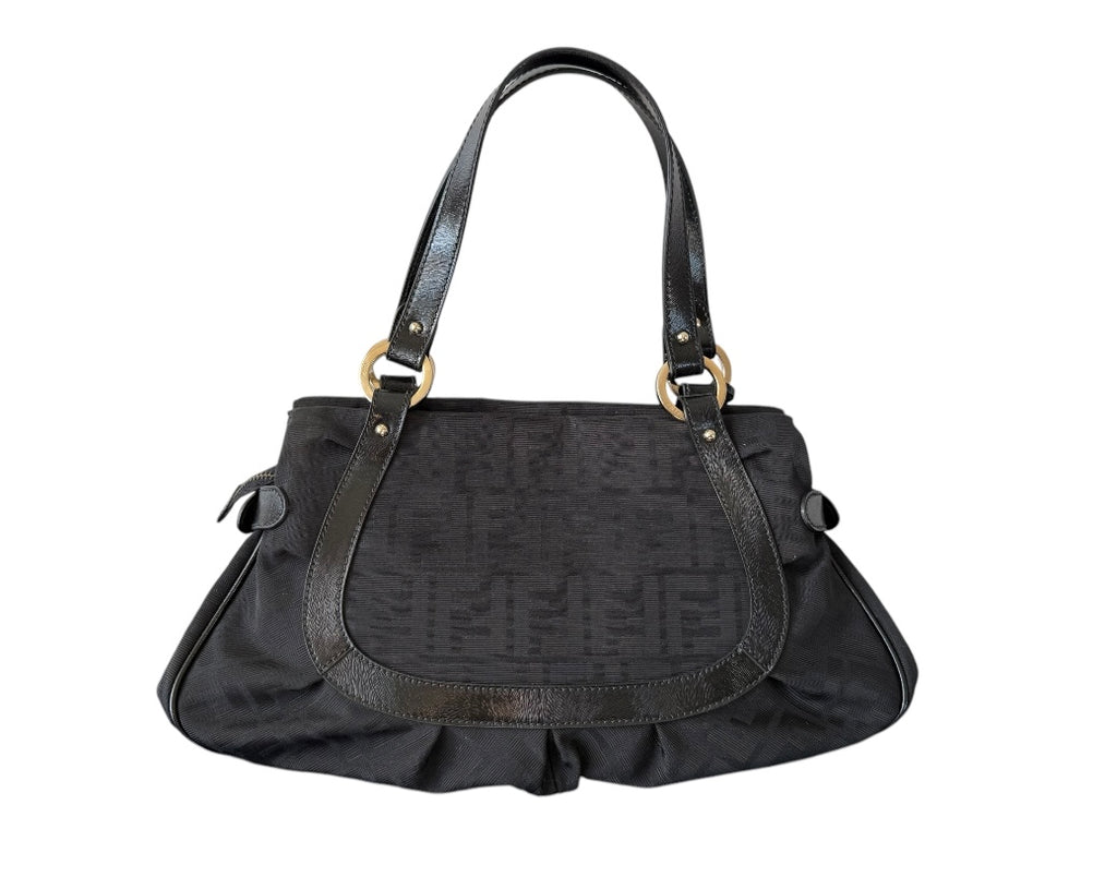 Fendi Zucca Shoulder Bag Black Jacquard Leather