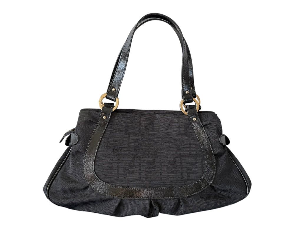 Fendi Zucca Shoulder Bag Black Jacquard Leather