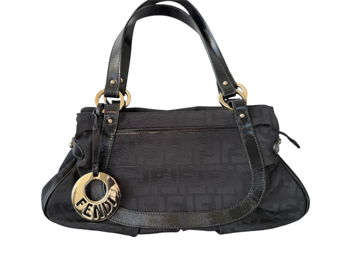 Fendi Zucca Shoulder Bag Black Jacquard Leather