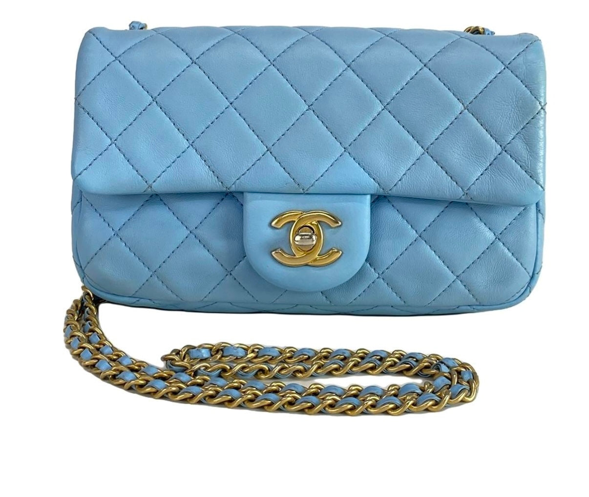 Chanel Mini Pearl Crush Flap Bag Blue Lambskin Leather