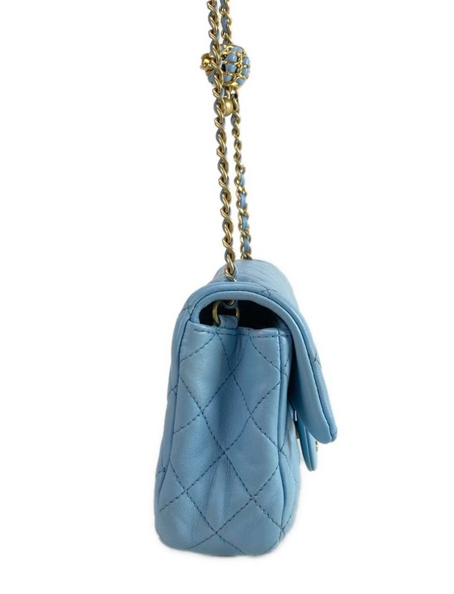 Chanel Mini Pearl Crush Flap Bag Blue Lambskin Leather