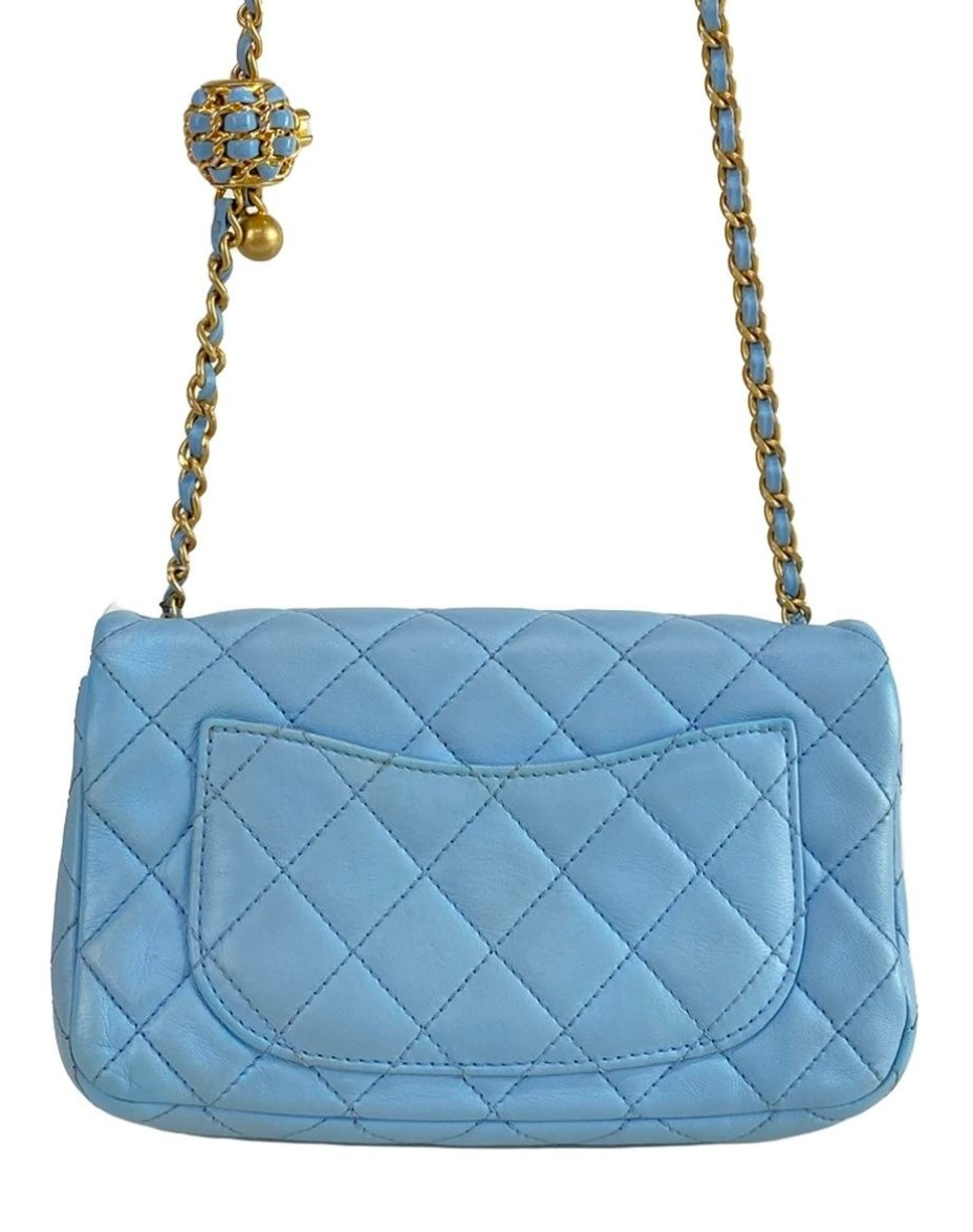 Chanel Mini Pearl Crush Flap Bag Blue Lambskin Leather
