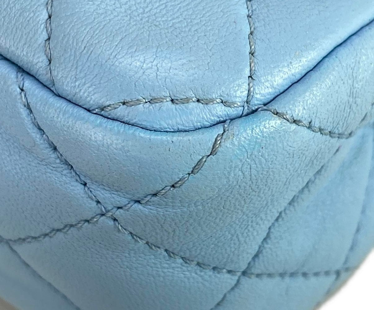 Chanel Mini Pearl Crush Flap Bag Blue Lambskin Leather