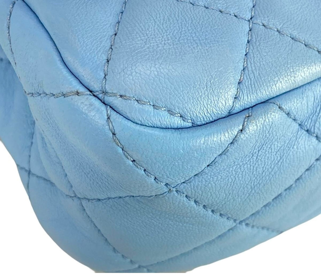 Chanel Mini Pearl Crush Flap Bag Blue Lambskin Leather