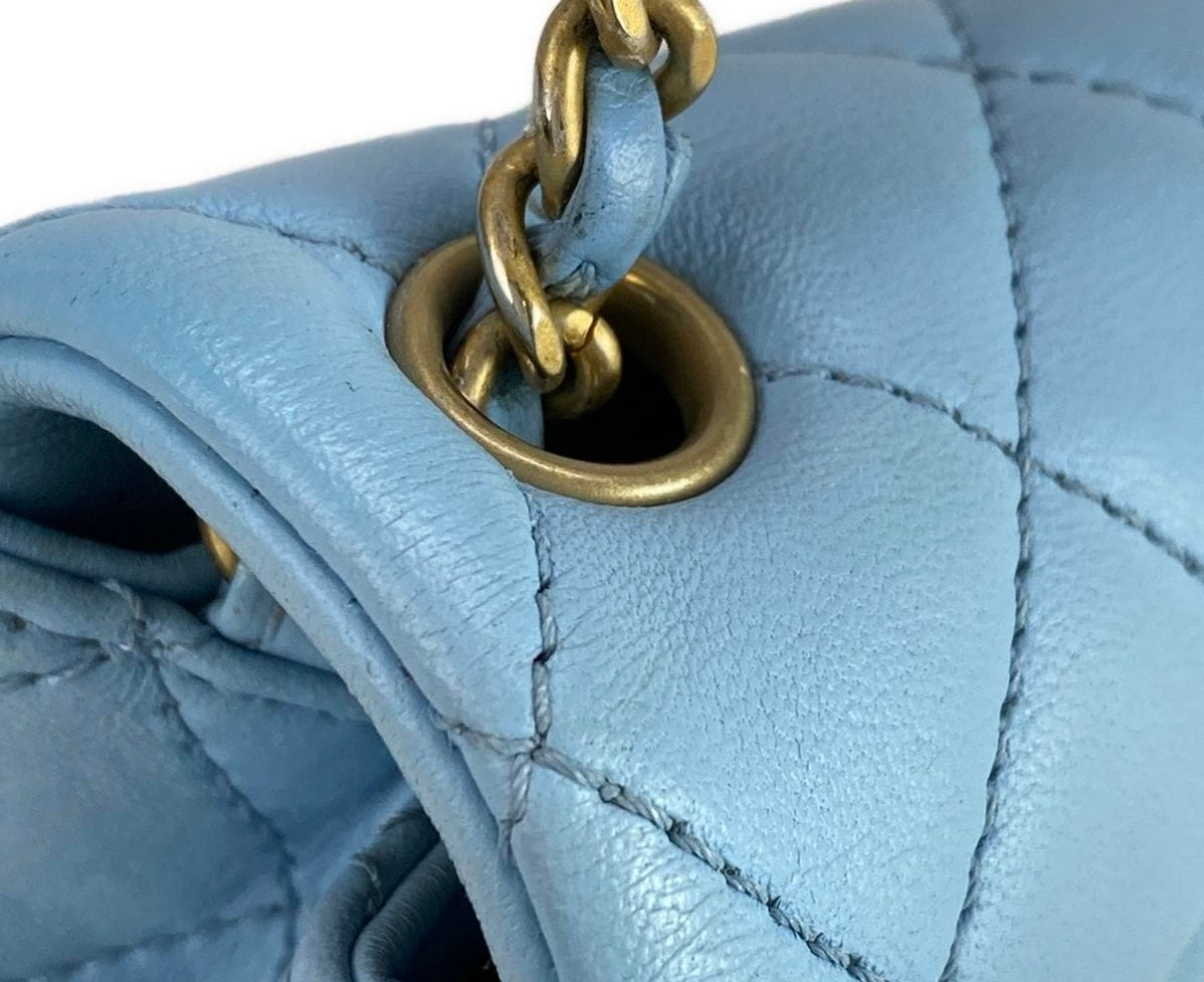 Chanel Mini Pearl Crush Flap Bag Blue Lambskin Leather