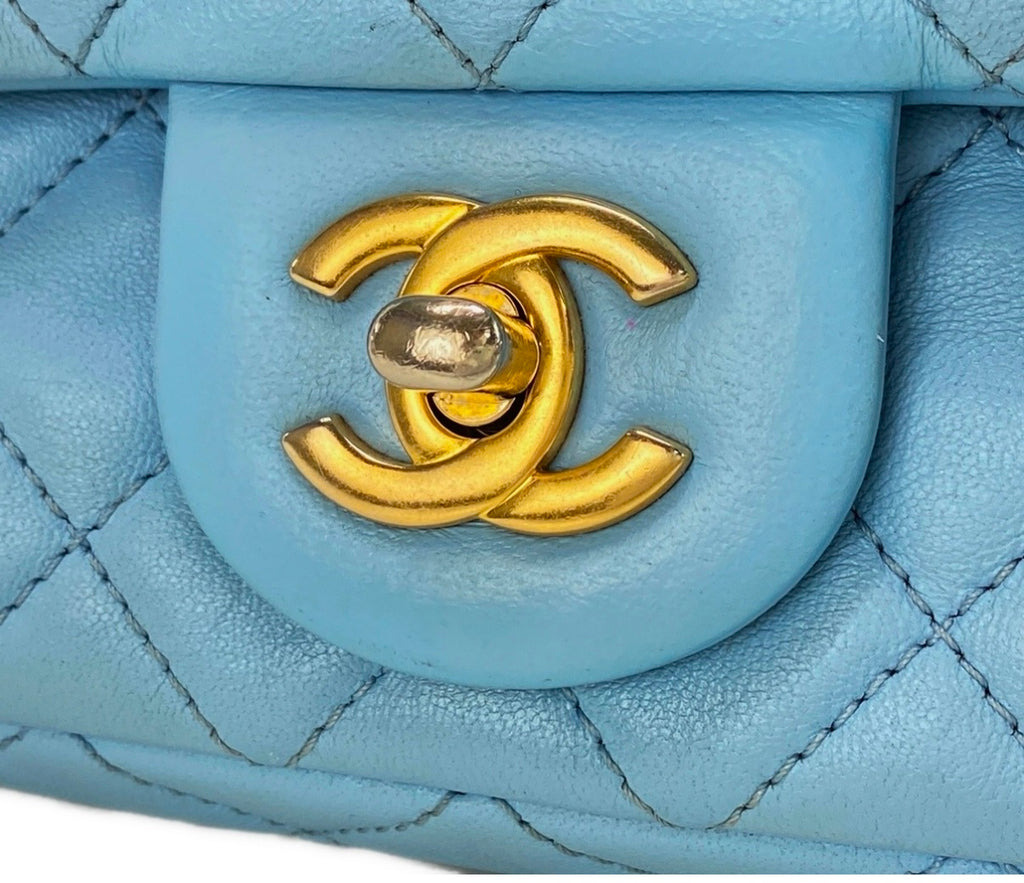 Chanel Mini Pearl Crush Flap Bag Blue Lambskin Leather