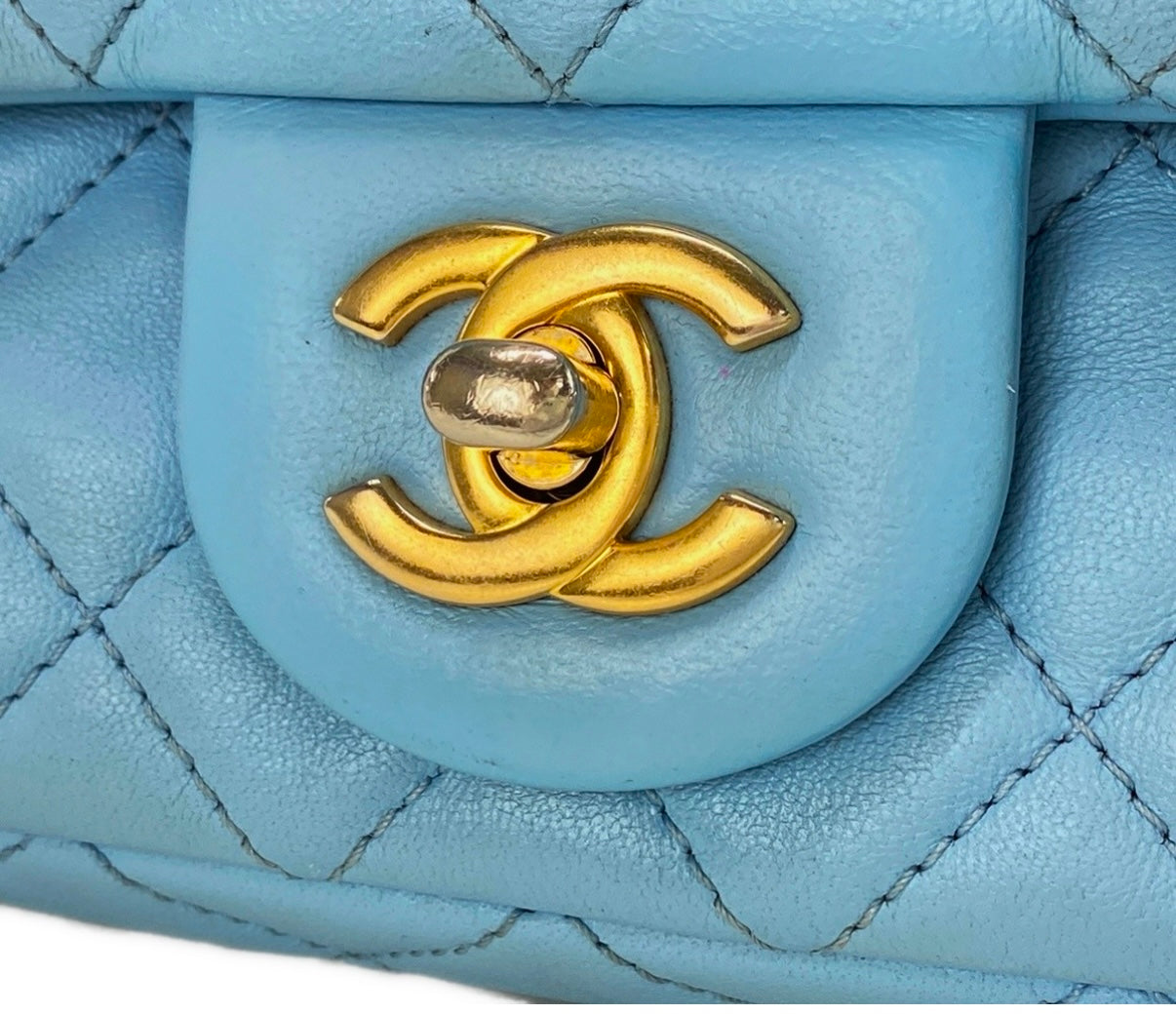 Chanel Mini Pearl Crush Flap Bag Blue Lambskin Leather