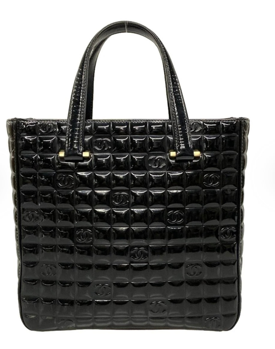 Chanel Chocolate Bar Tote Bag Black Patent Leather