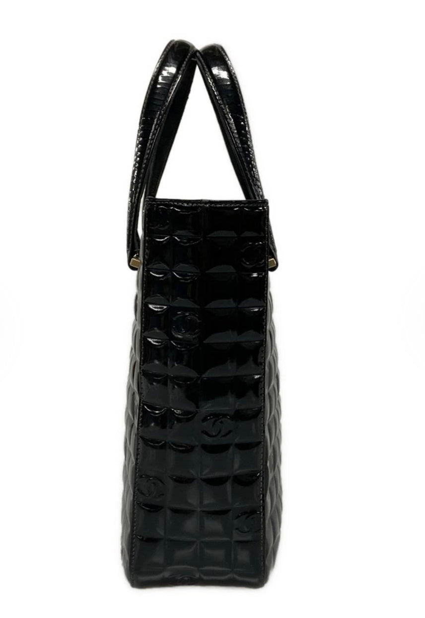 Chanel Chocolate Bar Tote Bag Black Patent Leather