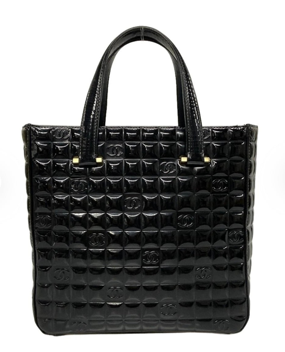 Chanel Chocolate Bar Tote Bag Black Patent Leather