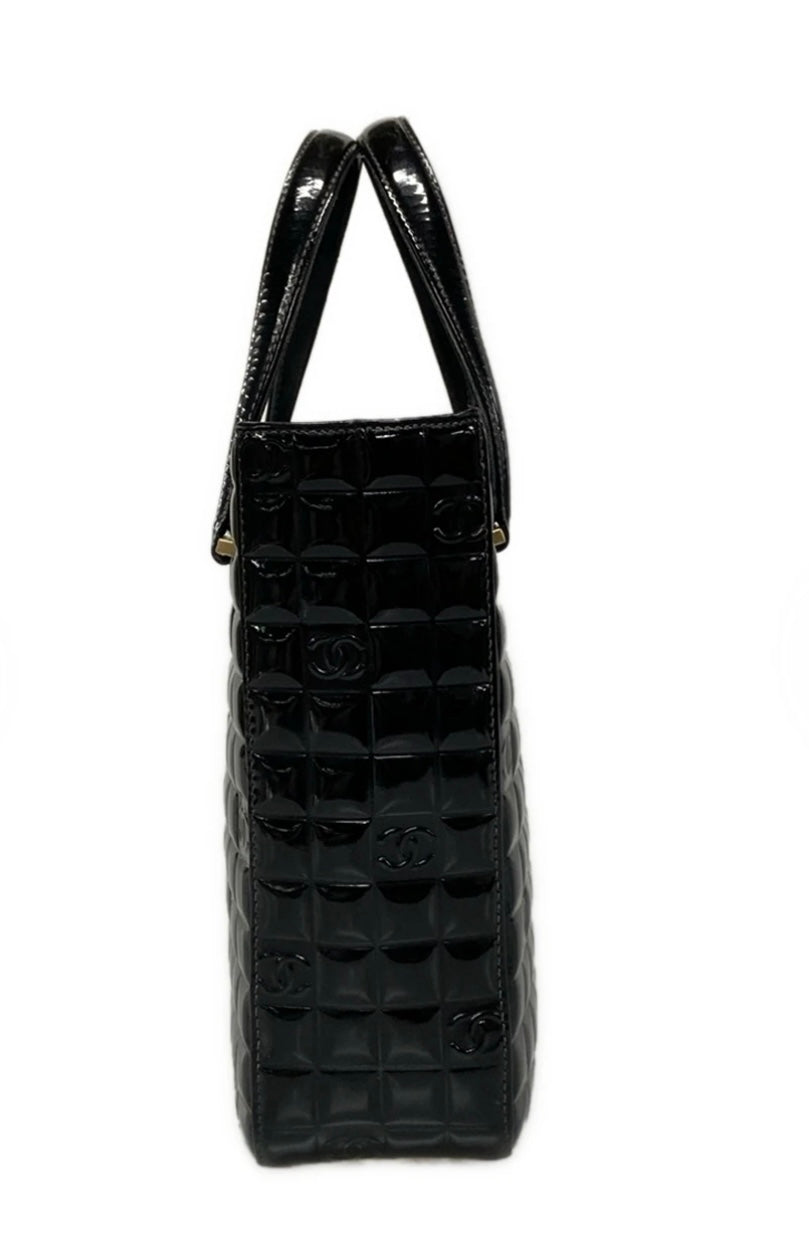 Chanel Chocolate Bar Tote Bag Black Patent Leather