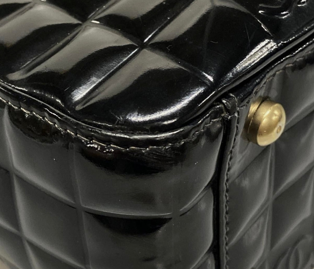 Chanel Chocolate Bar Tote Bag Black Patent Leather