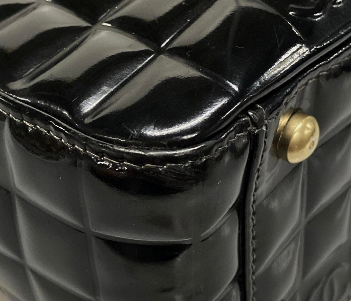 Chanel Chocolate Bar Tote Bag Black Patent Leather