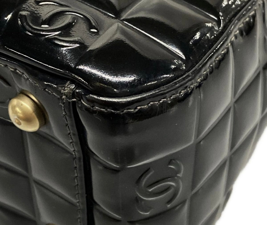 Chanel Chocolate Bar Tote Bag Black Patent Leather