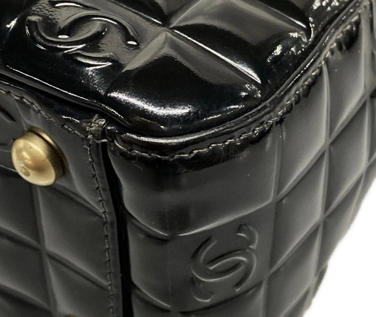 Chanel Chocolate Bar Tote Bag Black Patent Leather