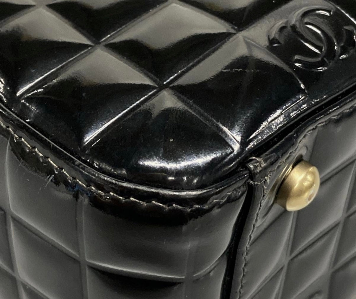 Chanel Chocolate Bar Tote Bag Black Patent Leather