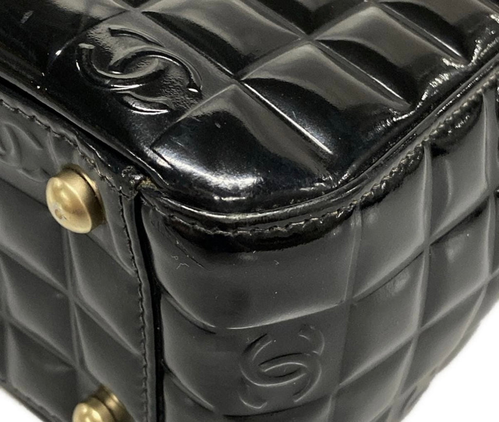 Chanel Chocolate Bar Tote Bag Black Patent Leather