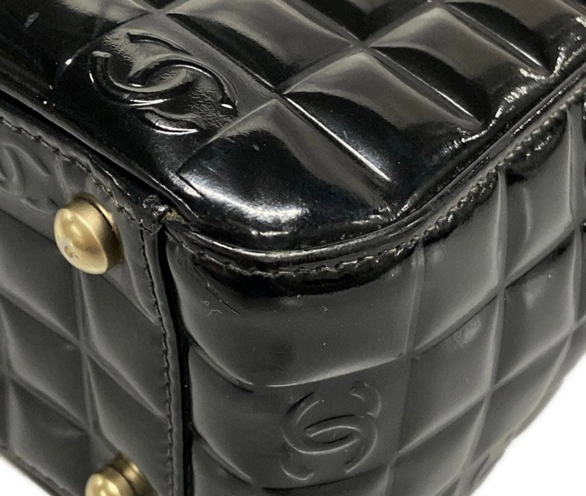 Chanel Chocolate Bar Tote Bag Black Patent Leather