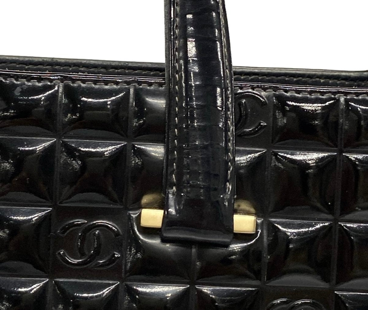 Chanel Chocolate Bar Tote Bag Black Patent Leather