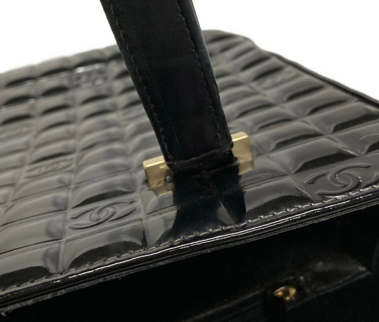 Chanel Chocolate Bar Tote Bag Black Patent Leather