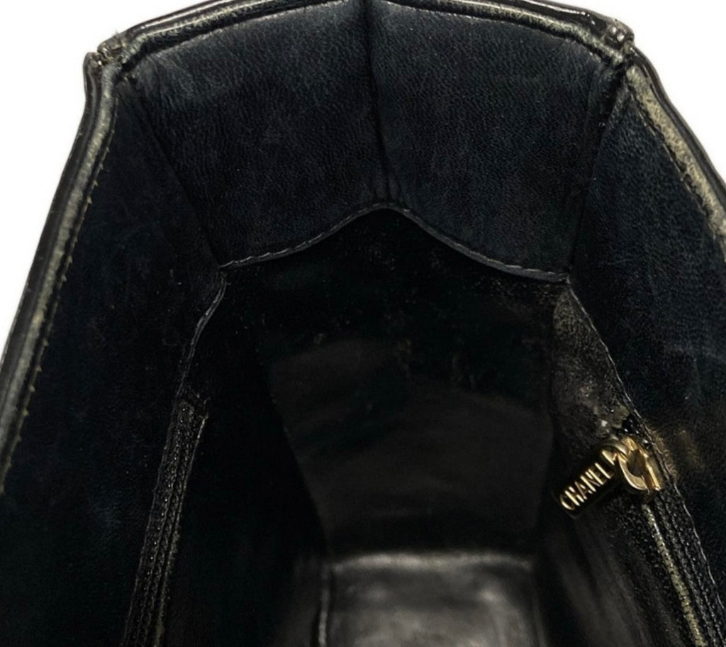 Chanel Chocolate Bar Tote Bag Black Patent Leather