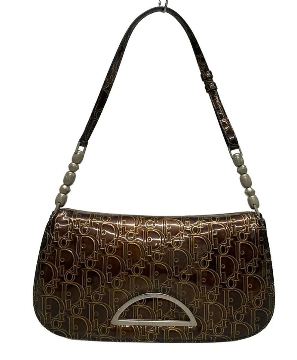 Christian Dior Maris Pearl Brown Patent Leather Shoulder Bag