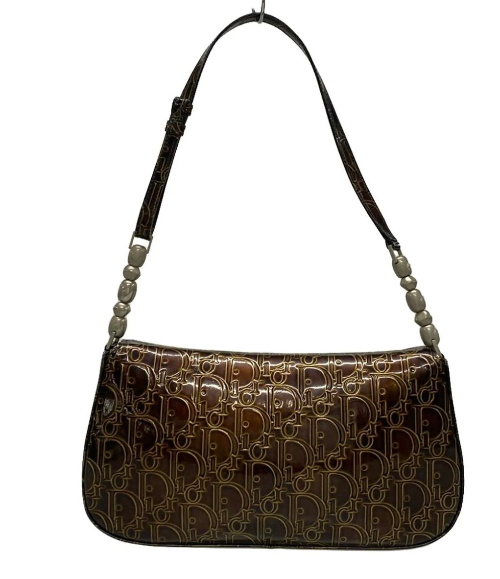 Christian Dior Maris Pearl Brown Patent Leather Shoulder Bag