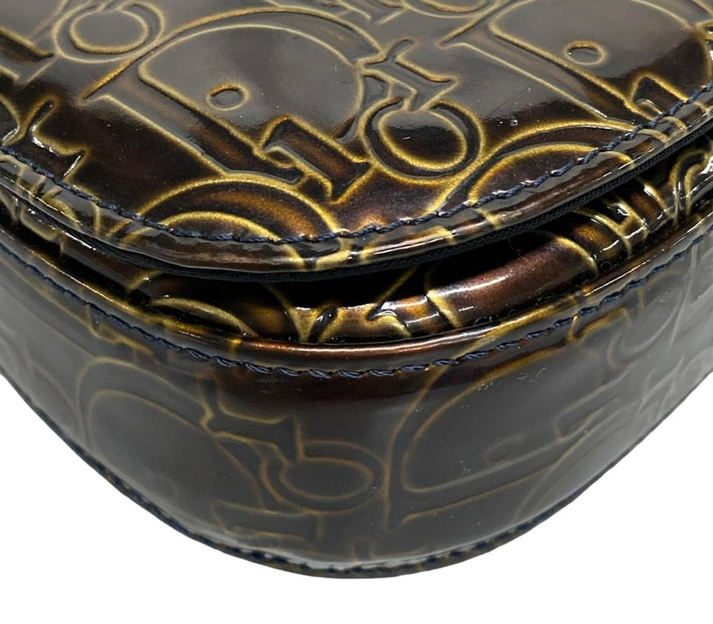 Christian Dior Maris Pearl Brown Patent Leather Shoulder Bag