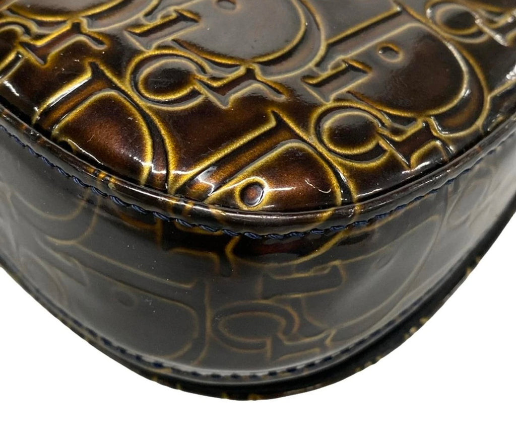 Christian Dior Maris Pearl Brown Patent Leather Shoulder Bag