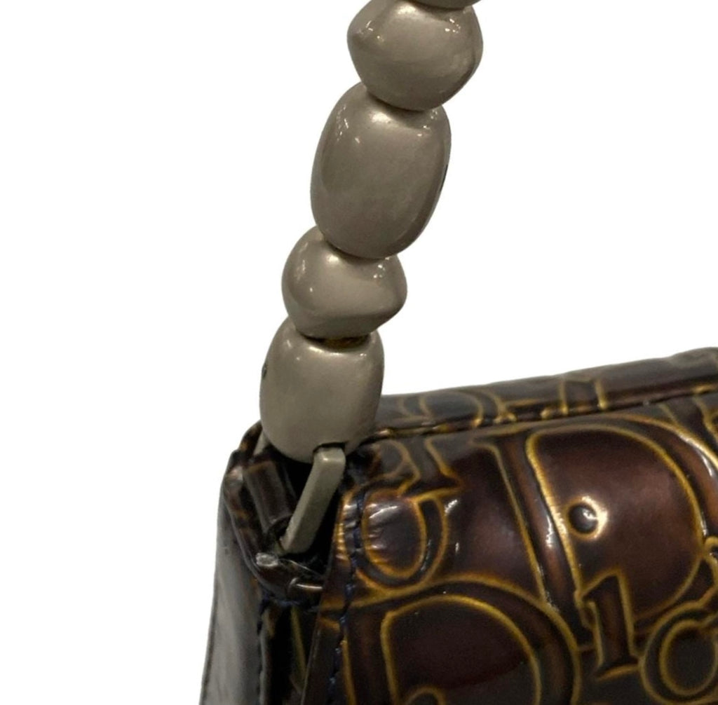 Christian Dior Maris Pearl Brown Patent Leather Shoulder Bag