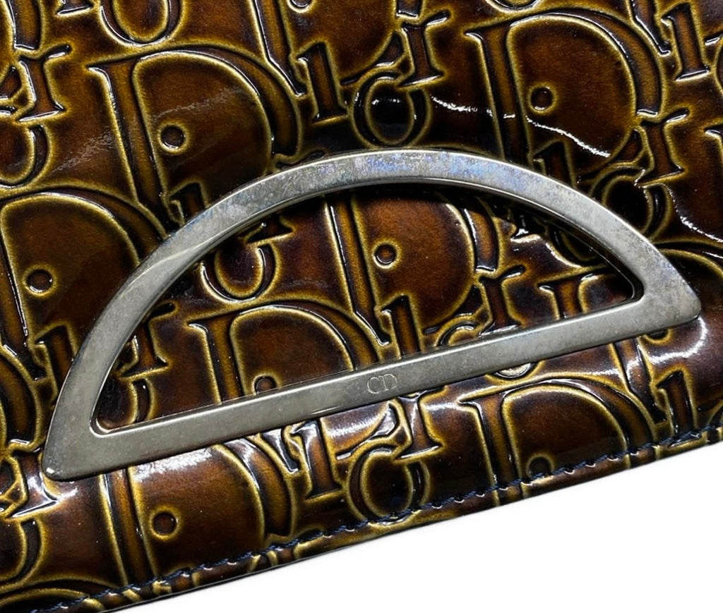 Christian Dior Maris Pearl Brown Patent Leather Shoulder Bag