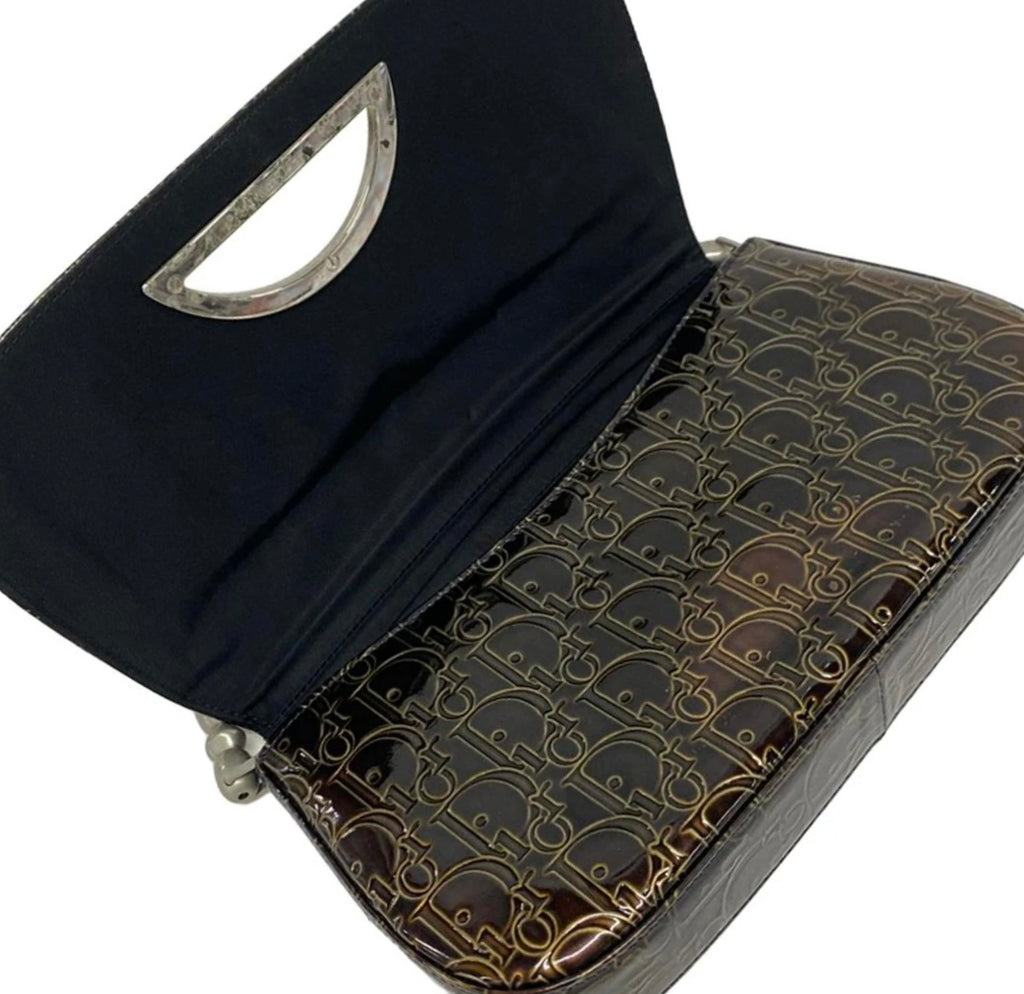 Christian Dior Maris Pearl Brown Patent Leather Shoulder Bag