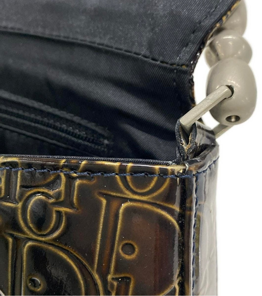 Christian Dior Maris Pearl Brown Patent Leather Shoulder Bag