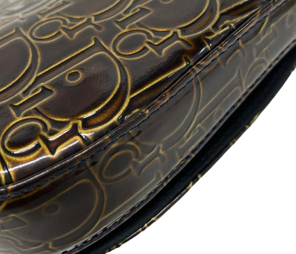 Christian Dior Maris Pearl Brown Patent Leather Shoulder Bag