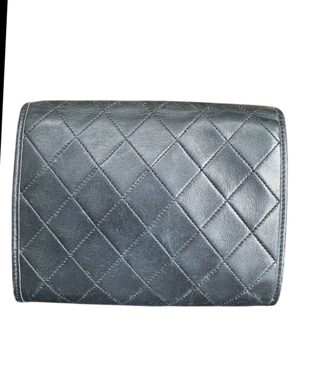 Chanel Vintage CC Mini Pushlock Quilted Lambskin Leather Chain Crossbody