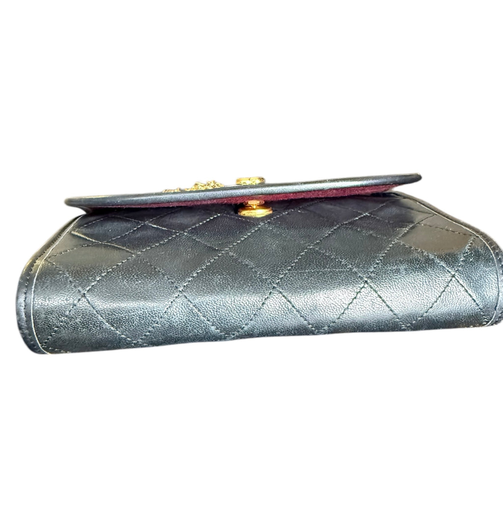 Chanel Vintage CC Mini Pushlock Quilted Lambskin Leather Chain Crossbody