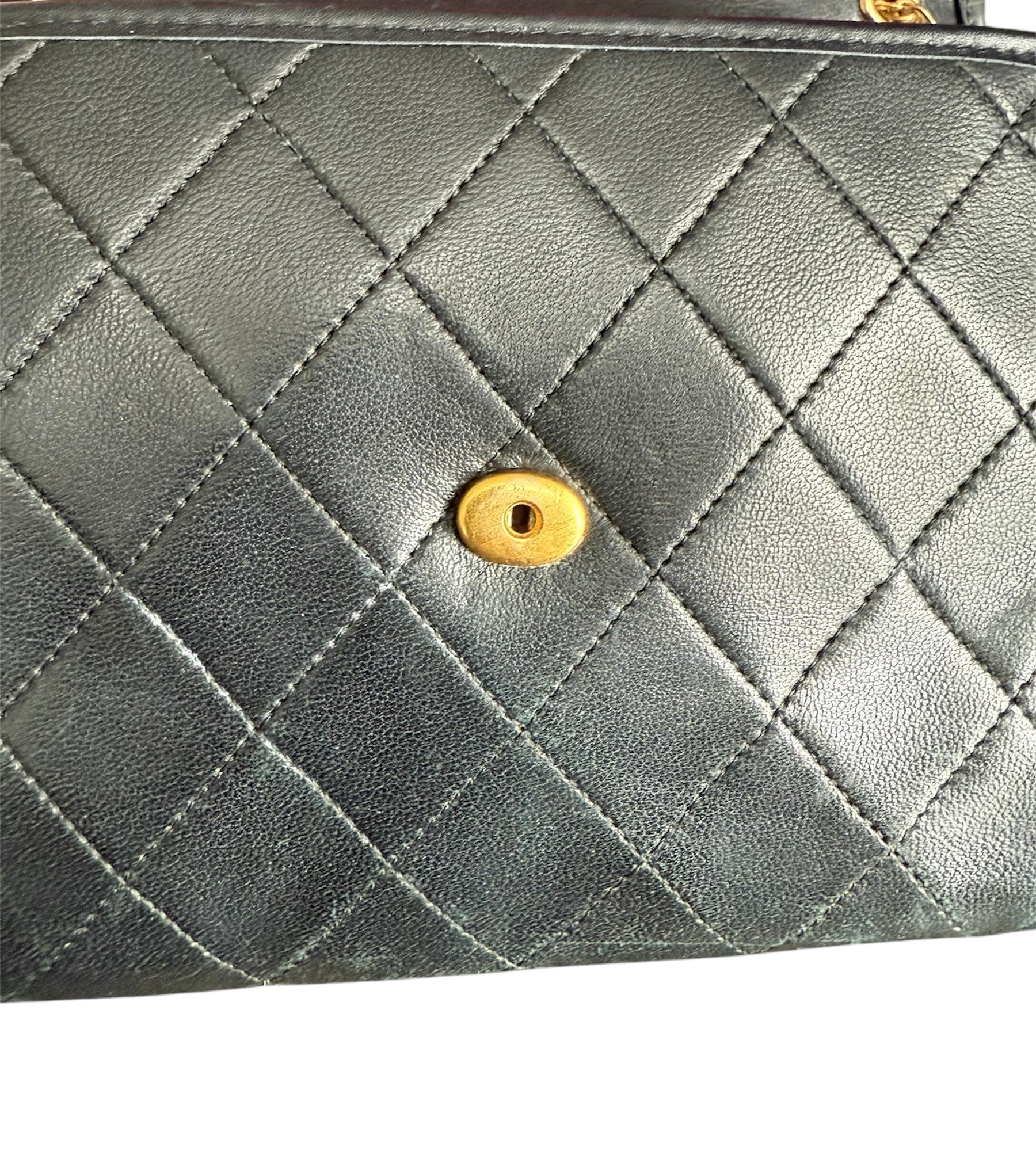 Chanel Vintage CC Mini Pushlock Quilted Lambskin Leather Chain Crossbody